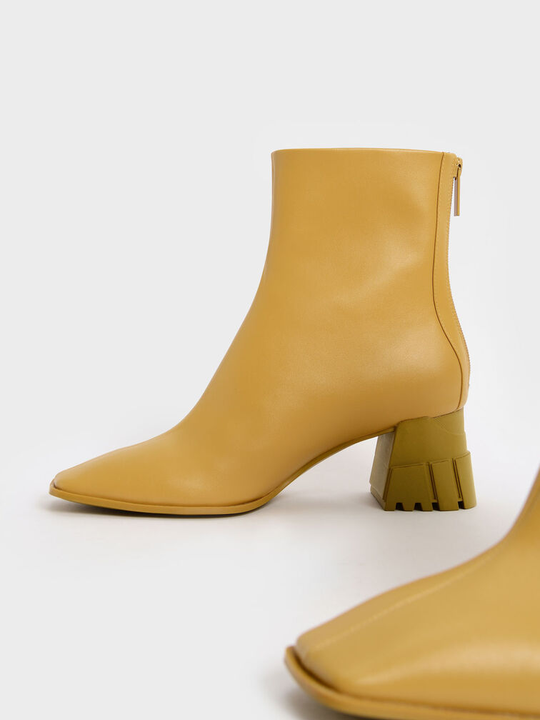 Zip-Up Block Heel Ankle Boots, Mustard, hi-res