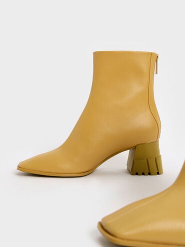 Zip-Up Block Heel Ankle Boots, Mustard, hi-res