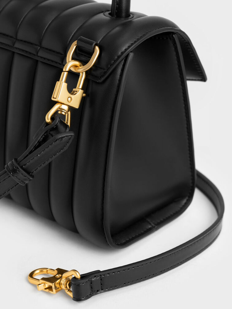 Ivy Metallic Buckle Bag, Black, hi-res