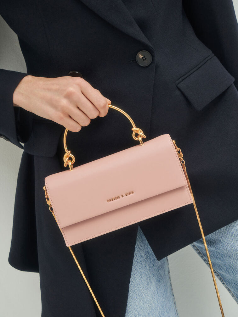 Metallic Handle Long Wallet, Blush, hi-res
