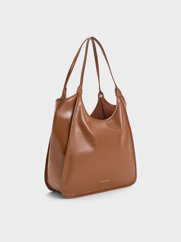 Sianna Crinkle-Effect Slouchy Tote Bag, Chocolate, hi-res