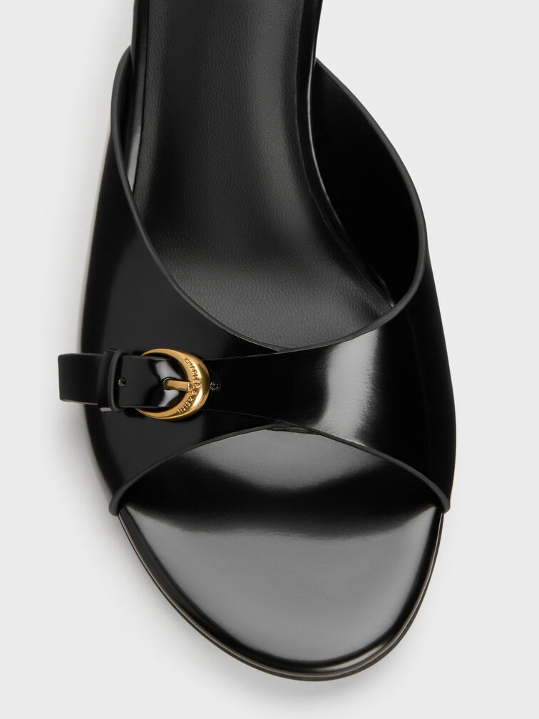 Buckled-Strap Heeled Mules, Black Box, hi-res