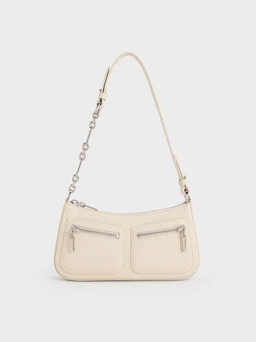 Chain-Strap Shoulder Bag, Beige, hi-res