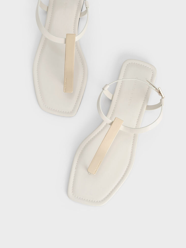 Metallic Accent T-Bar Thong Sandals, Chalk, hi-res
