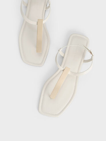 Metallic Accent T-Bar Thong Sandals, Chalk, hi-res