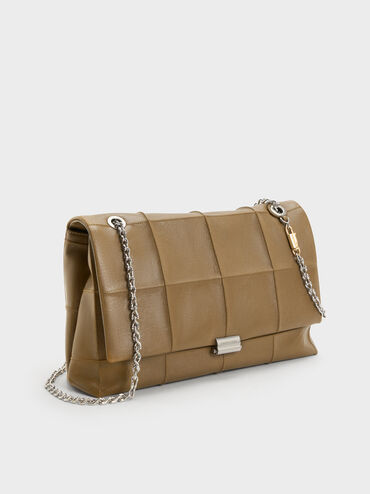 Large Delfina Quilted Chain-Strap Shoulder Bag, Walnut Brown, hi-res