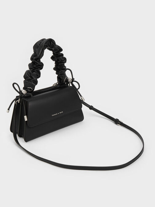 Cosette Ruched-Handle Trapeze Bag, Noir, hi-res