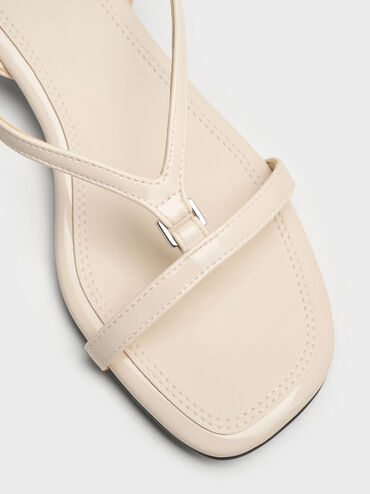 Patent V-Strap Heeled Slingback Sandals, Chalk, hi-res