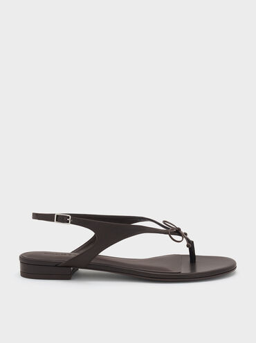 Bow Slingback Thong Sandals, Dark Brown, hi-res