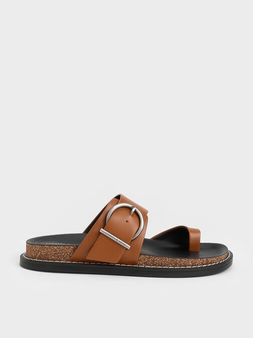 Metallic Buckle Toe-Ring Sandals, Cognac, hi-res
