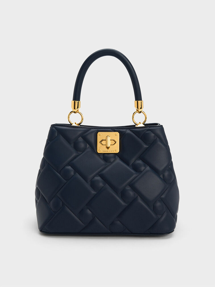 Tillie Quilted Top Handle Bag, Navy, hi-res