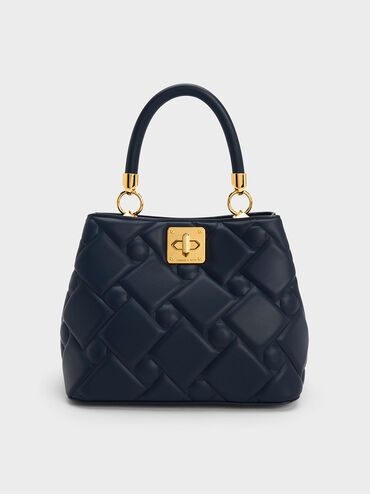 Tillie Quilted Top Handle Bag, Navy, hi-res