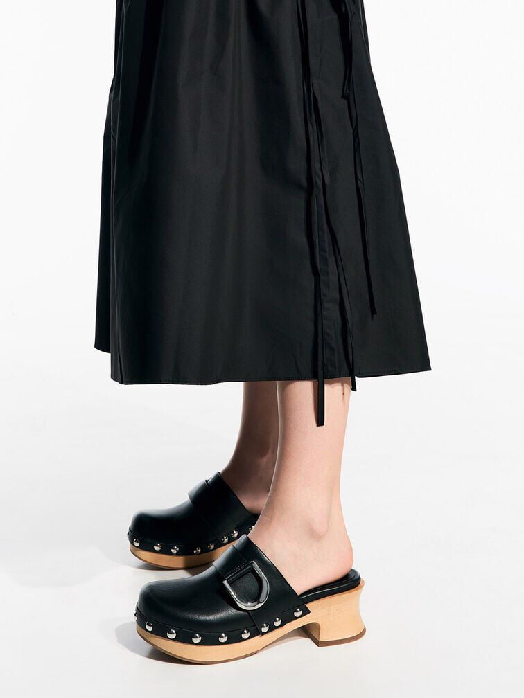 Gabine Studded Leather Open-Toe Clogs, Black, hi-res