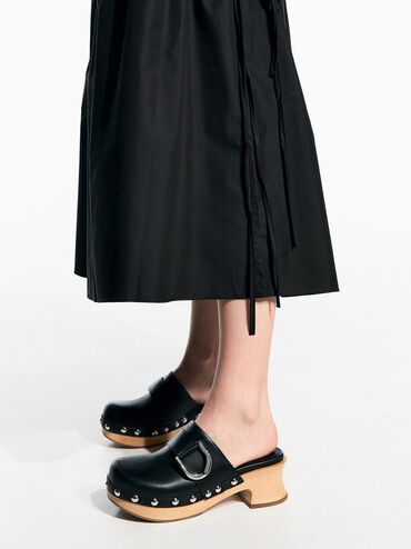 Gabine Studded Leather Open-Toe Clogs, Black, hi-res
