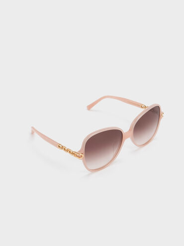Chain-Link Oversized Butterfly Sunglasses, Pink, hi-res