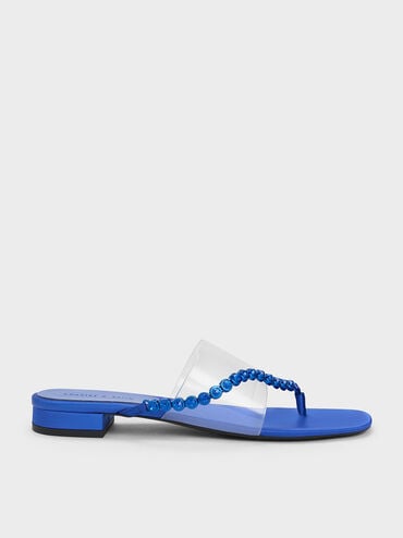 Recycled Polyester Gem-Strap Thong Sandals, Blue, hi-res