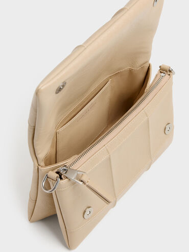 Delfina Quilted Wallet On Chain, Sand Beige, hi-res