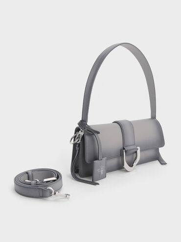 Gabine Leather Burnished Shoulder Bag, Grey, hi-res