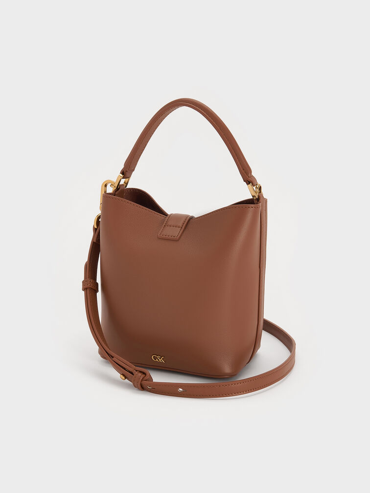 Gabine Leather Belted Top-Handle Bucket Bag, Chocolate, hi-res