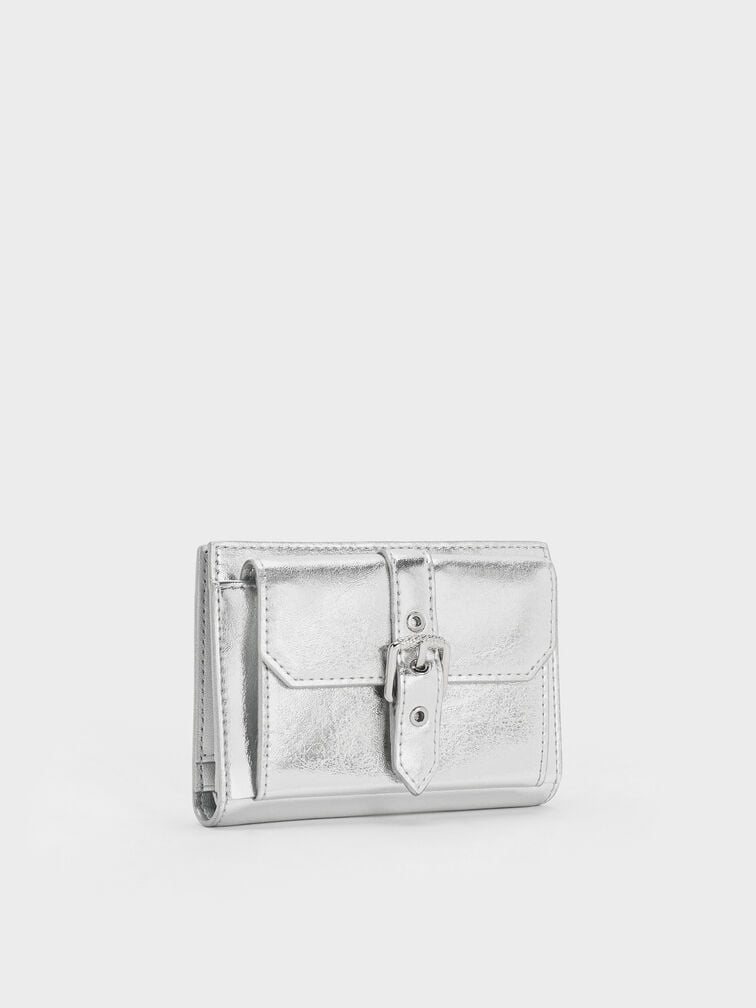 Blaise Metallic Grommet-Belt Wallet, Silver, hi-res