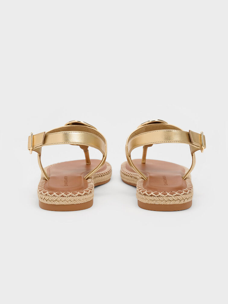 Metallic Oval Espadrille Sandals, Gold, hi-res