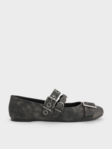Aether Grommet Studded Mary Jane Flats, Dark Grey, hi-res