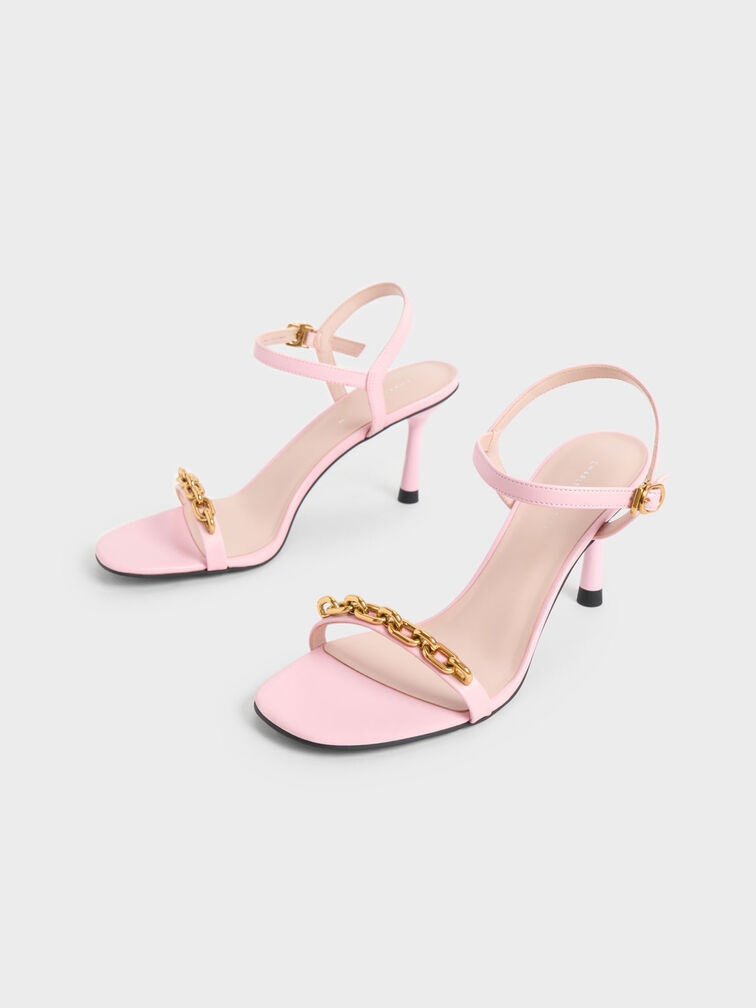 Chain Link Heeled Sandals, Light Pink, hi-res