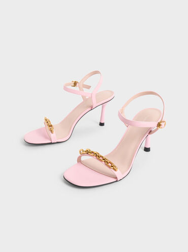 Chain Link Heeled Sandals, Light Pink, hi-res