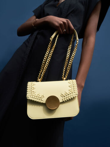 Woven Double Chain Handle Bag, Butter, hi-res