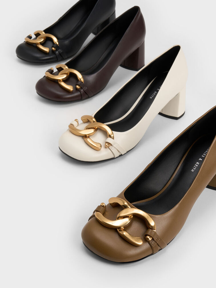 Chunky Metallic Accent Pumps, Olive, hi-res
