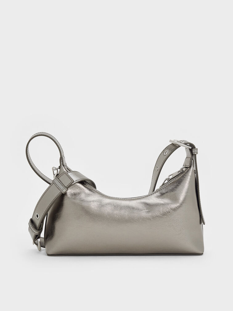 Atwood Chain-Embellished Shoulder Bag, Pewter, hi-res
