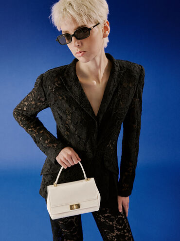 Lennie Chain-Strap Top Handle Bag, Cream, hi-res