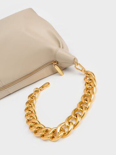 Chunky Chain Link Hobo Bag, Beige, hi-res