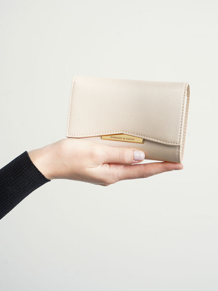 Metallic Accent Short Wallet, Pearl, hi-res