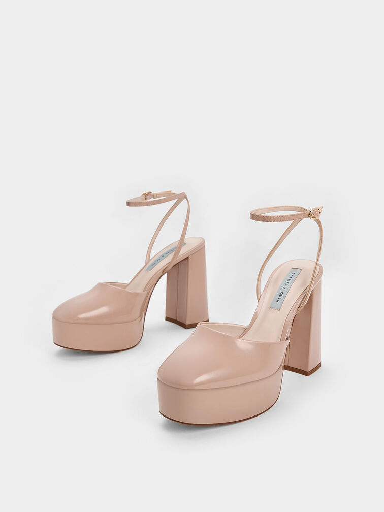 Patent Platform Ankle-Strap Pumps, Nude, hi-res