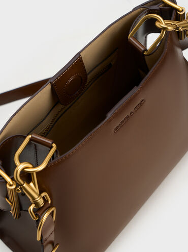 Lexie Side-Buckle Trapeze Shoulder Bag, Dark Brown, hi-res