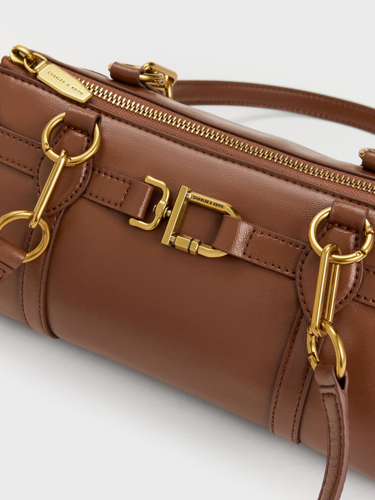 Gwynne Metallic-Accent Elongated Shoulder Bag, Chocolate, hi-res