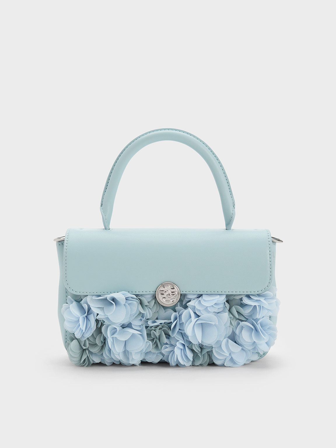 Floral Mesh Top Handle Bag, Light Blue, hi-res