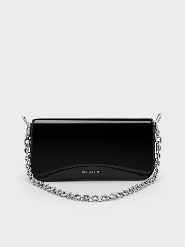 Patent Chain-Handle Shoulder Bag, Noir, hi-res
