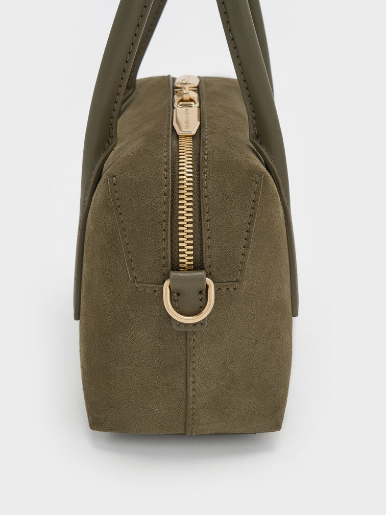 Deyna Recycled Suede Bowling Bag, Deep Olive, hi-res