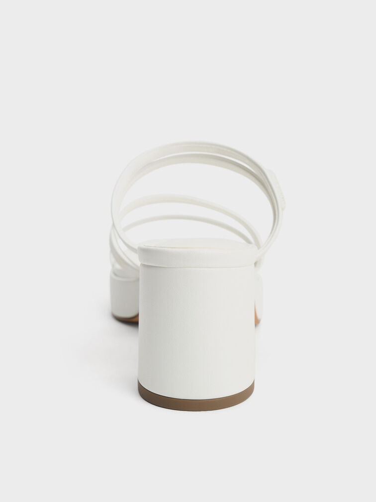 Strappy Block-Heel Mules, White, hi-res