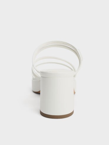 Strappy Block-Heel Mules, White, hi-res