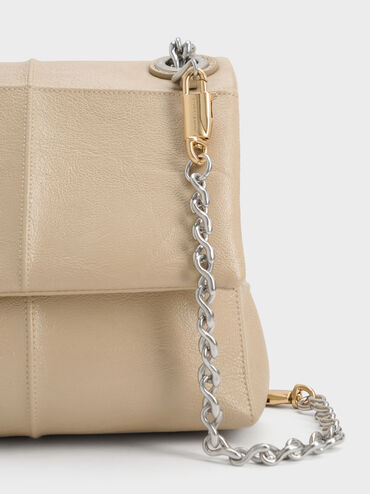 Delfina Quilted Chain-Strap Shoulder Bag, Sand Beige, hi-res