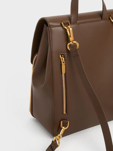 Octavia Front Flap Structured Backpack, Dark Brown, hi-res