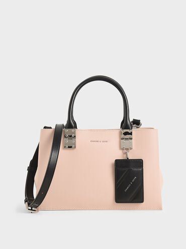 Cameron Double Top Handle Bag, Pink, hi-res