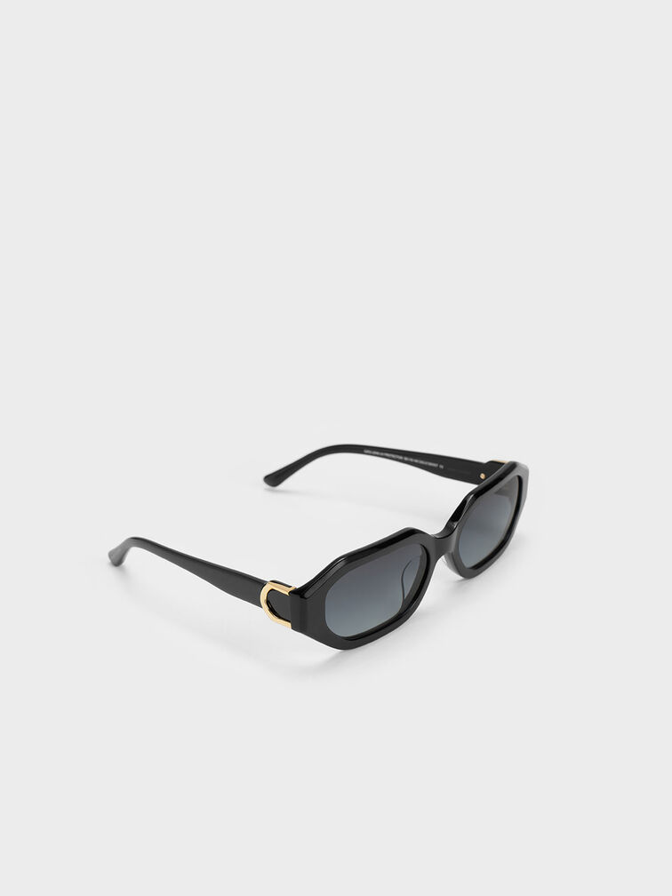 Gabine Recycled Acetate Oval Sunglasses, Black, hi-res