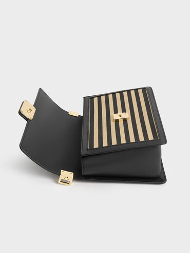 Leather & Canvas Striped Shoulder Bag, Multi, hi-res