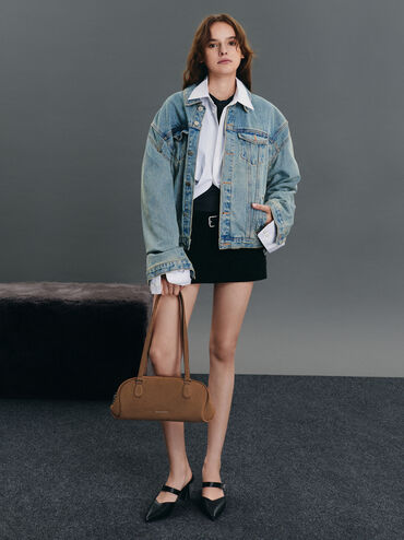 Nelly Recycled Suede Elongated Shoulder Bag, Mocha Brown, hi-res