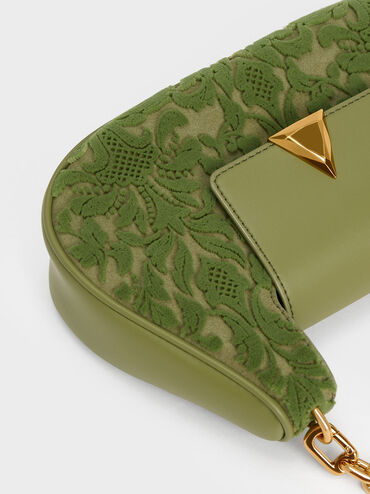 Quinlynn Floral Textured Curved Shoulder Bag, Pistachio, hi-res