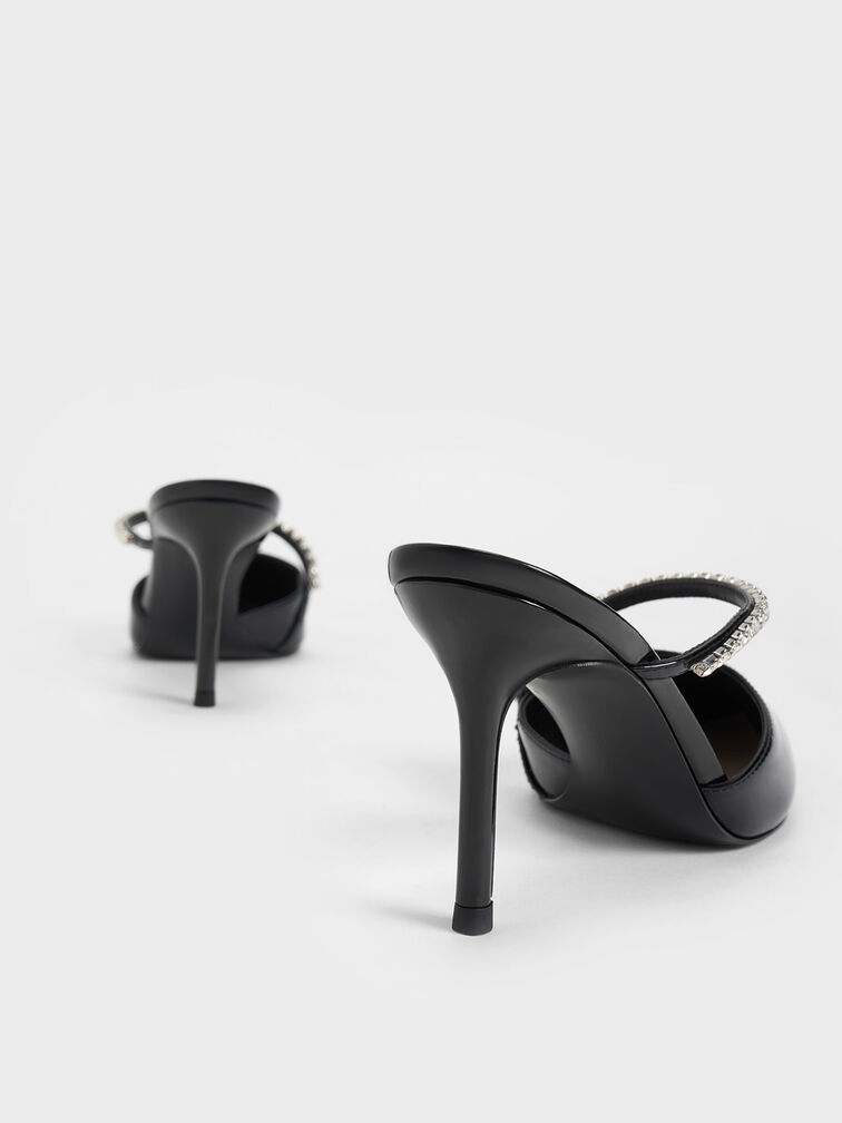 Gem-Encrusted Patent Mules, Black Patent, hi-res